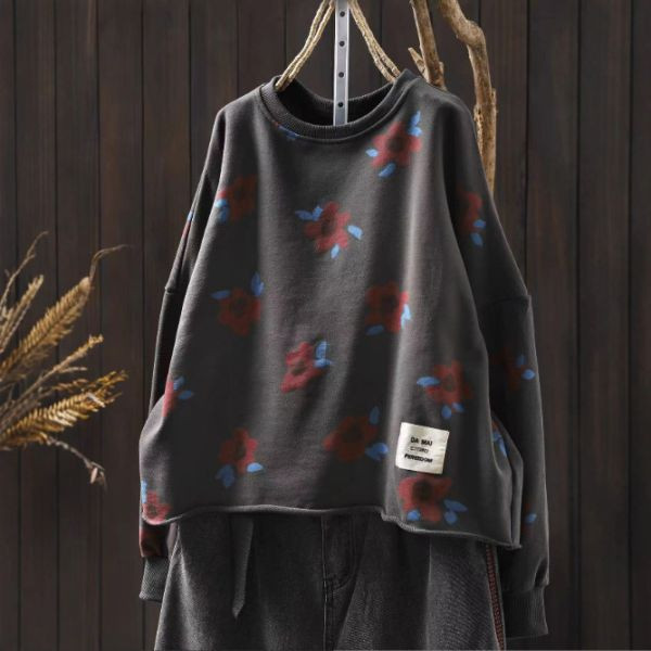 上衣 - F6162 冬日花花寬鬆上衣【加大F】 