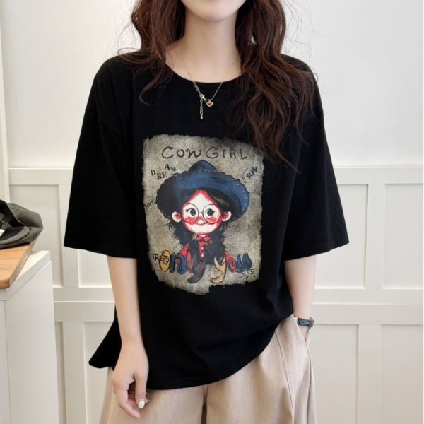 上衣 - F5989 牛仔女孩童趣T恤【加大F】 