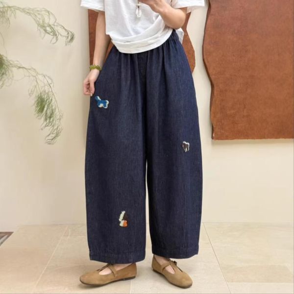 褲子 - F6191 小馬刺繡深藍牛仔褲【F碼】 