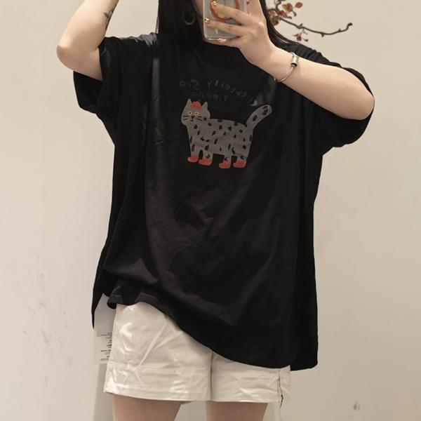 上衣 - F6278 童趣貓咪寬鬆長上衣【加大F】 
