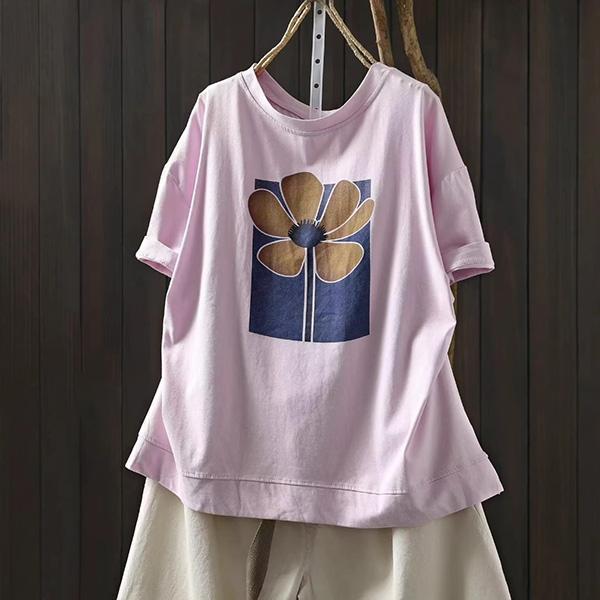 上衣 - F6247 春日花朵寬鬆上衣【加大F】 