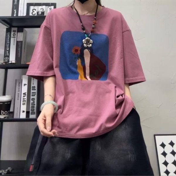 上衣 - F6213 側影與花寬鬆上衣【加大F】 