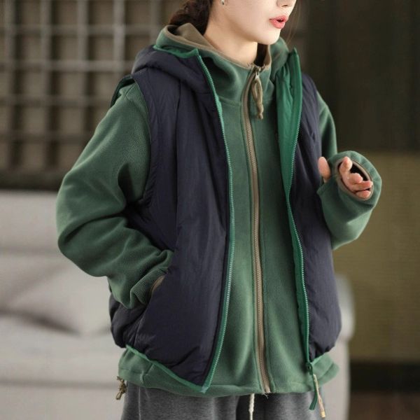 背心 - F6165 輕盈雙色夾棉連帽背心(正反兩穿)【加大F】 