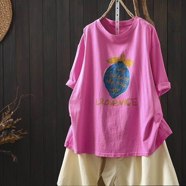 上衣 - F6258 草莓插畫寬鬆上衣【加大F】 