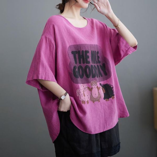 上衣 - A8130 童趣小羊棉麻寬鬆上衣【加大F】 