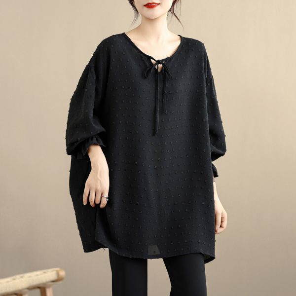 上衣 - A8084 毛點點綁帶氣質長上衣【加大F】 