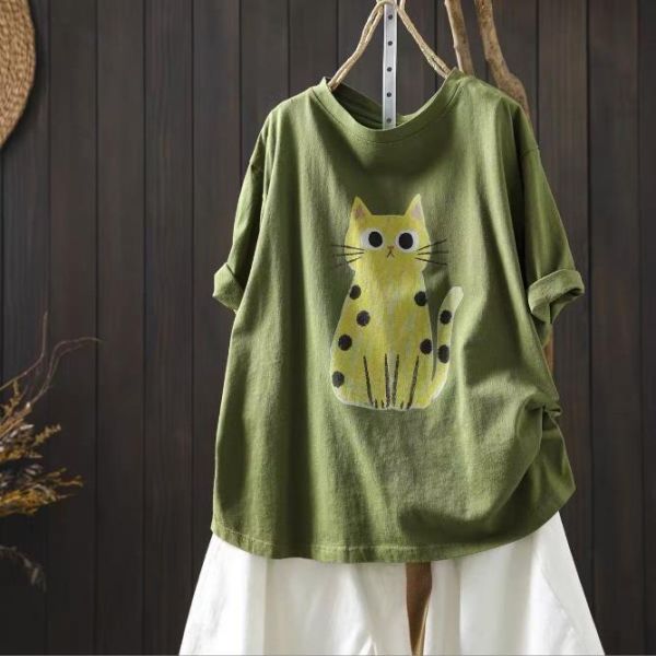 上衣 - F6202 豆豆眼小貓寬鬆上衣【加大F】 