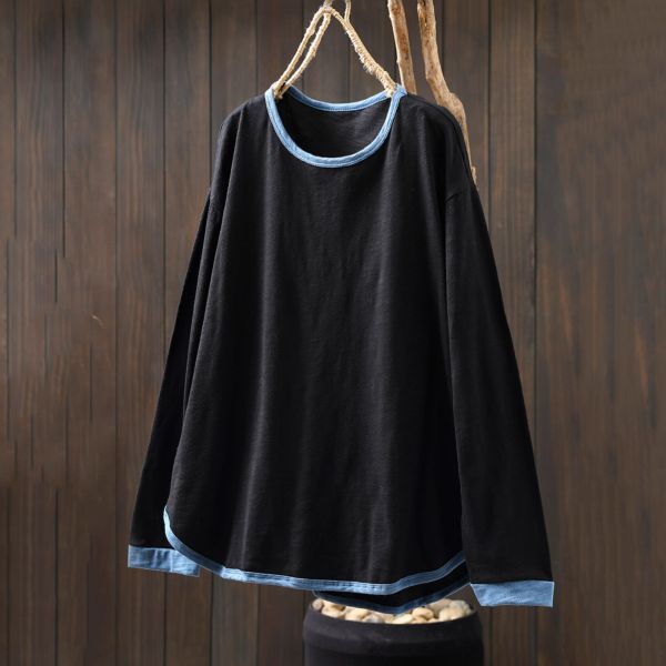 上衣 - F6178 撞色滾邊竹節棉上衣【F碼】 