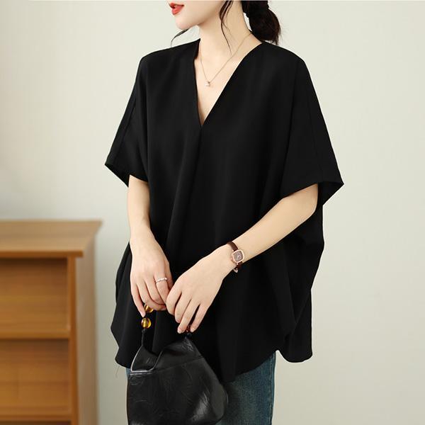 上衣 - A8139 氣質V領垂墜感寬鬆上衣【加大F】 