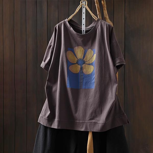 上衣 - F6247 春日花朵寬鬆上衣【加大F】 