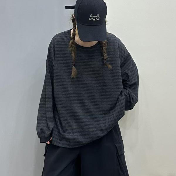 上衣 - F6426 簡約風．百搭條紋寬鬆上衣【加大F】 