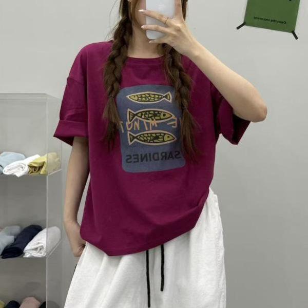 上衣 - F6294 小魚印花寬鬆上衣【加大F】 