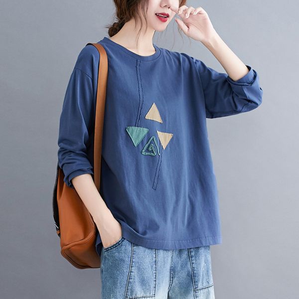 上衣 - A8106 幾何貼布長袖上衣【F碼】 