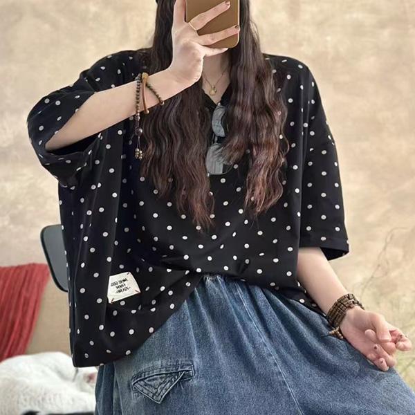 上衣 - F6244 點點百搭寬鬆上衣【加大F】 