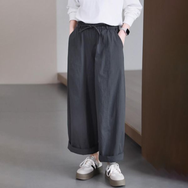 褲子 - F6212 簡約風．綁帶寬筒褲【F碼】 