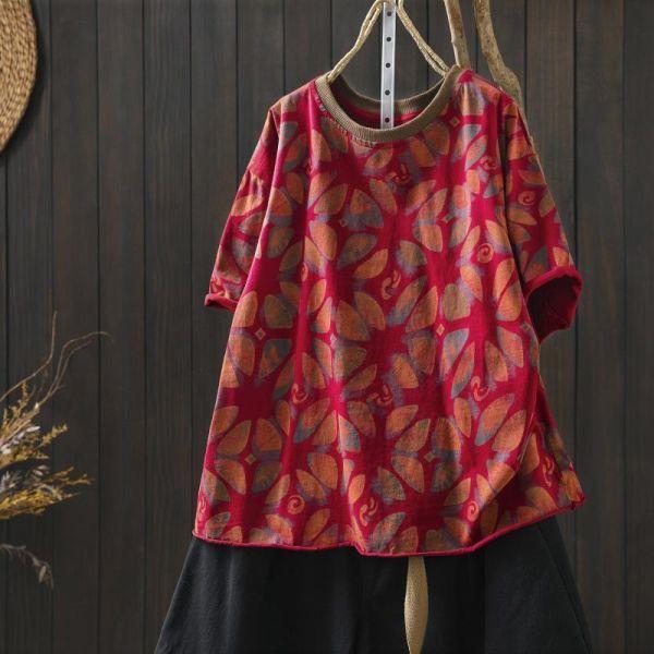 上衣 - F6216 雙色花葉寬鬆上衣【加大F】 