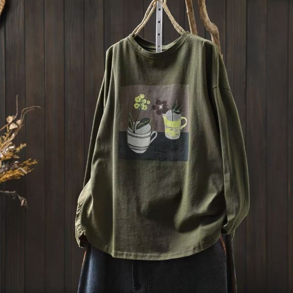 上衣 - F6124 花朵午茶長袖上衣【F碼】 