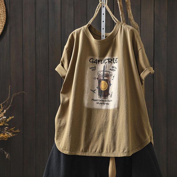 上衣 - F6230 微笑咖啡印花上衣【加大F】 