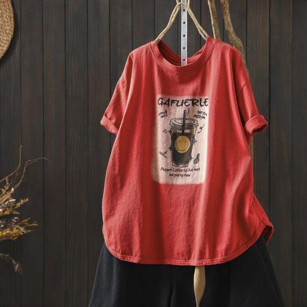 上衣 - F6201 喝杯微笑印花上衣【加大F】 