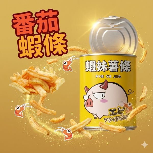 蝦妹薯條-番茄口味 售價150元（任選三個送可愛豬飼料袋） 