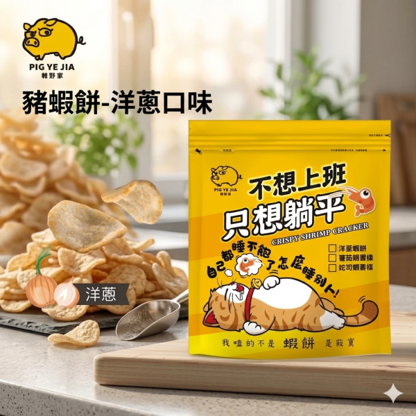 豬蝦餅-洋蔥風味-袋裝100g-售價150元（任選三個送可愛豬飼料袋） 