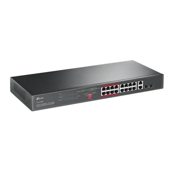 TP-LINK TL-SL1218MP｜16埠 PoE+ 監控交換器｜250W 大功率｜自動 PoE 恢復｜2× Gigabit + 2× SFP TL-SL1218MP, TP-LINK PoE 交換器, 16埠 PoE+, 250W PoE 交換器, Extend Mode 250m, PoE Auto Recovery, Isolation Mode, Priority Mode, 監控交換器, SFP 交換器, 機架式交換器, 大功率 PoE Switch, IP Cam 交換器