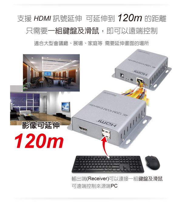 伽利略 HDMI 4K KVM 延伸器【120米】 Loop Out HKVE120LP(不含網路線) 伽利略 HDMI 4K KVM 延伸器【120米】 Loop Out HKVE120LP(不含網路線)