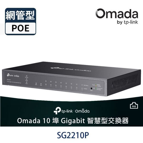 TP-LINK SG2210P｜10埠 Gigabit SDN智能管理型 PoE 交換器｜8埠 PoE+ TP-LINK 交換器, SG2210P, 8埠PoE交換器, 智慧型交換器, Gigabit Switch, Omada SDN, PoE+, 監控交換器, 網管交換器, L2交換器