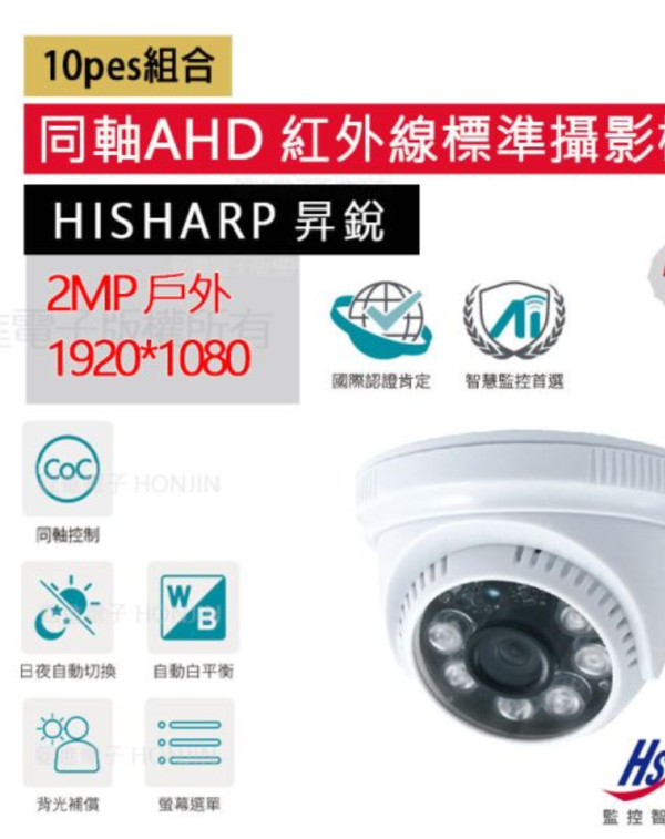 【10入組】昇銳 HD1080P AHD半球型紅外線攝影機 【10入組】昇銳 HD1080P AHD半球型紅外線攝影機