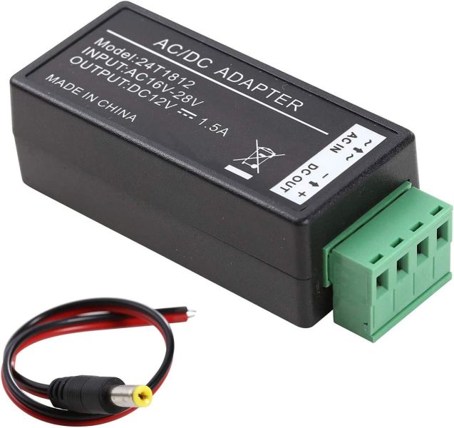 【AC24→DC12】交流轉直流降壓轉換器AC24V轉DC12V 1.5A電源轉接器，適用於監控攝影機,電視攝影機安全系統 交流轉直流降壓轉換器 24VAC to 12VDC 1.5Amp 電源轉接器,適用於監控閉路電視攝影機安全系統