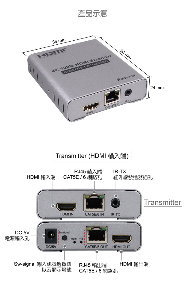 HDMI延伸器【120米】 4K2K 網路線 影音同步 HDR4120 (不含網路線) HDMI延伸器【120米】 4K2K 網路線 影音同步 HDR4120 (不含網路線)