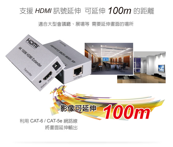 HDMI延伸器【100米】 4K2K 網路線 影音同步 HDR4100(不含網路線) HDMI延伸器【100米】 4K2K 網路線 影音同步 HDR4100(不含網路線)