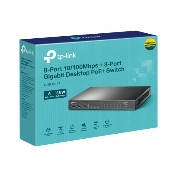 【TP-LINK】 TL-SL1311P 8埠10/100Mbps+3埠Gigabit桌上型交換器 +8埠PoE+ 【TP-LINK】 TL-SL1311P 8埠10/100Mbps+3埠Gigabit桌上型交換器 +8埠PoE+