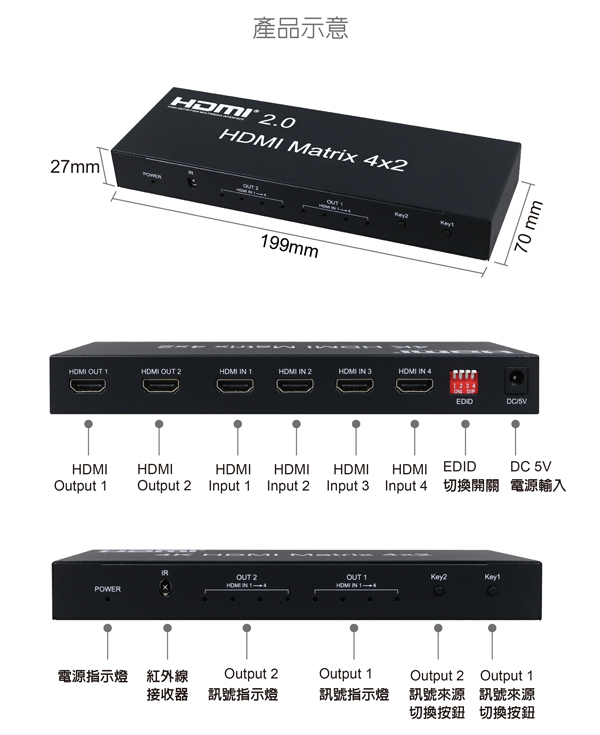 伽利略 HDMI【4進2出】4K2K 影音分配器 矩陣式HDS402B 伽利略 HDMI【4進2出】4K2K 影音分配器 矩陣式HDS402B
