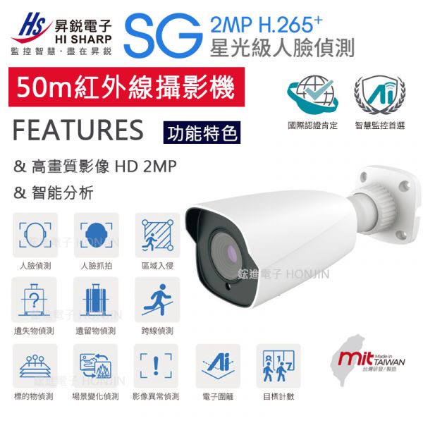 【智能分析】1080P攝影機IPCAM,WDR強光仰抑,50米紅外線,IP67防水,POE,Onvif協定HS-T058SG-D 【智能分析】1080P攝影機IPCAM,WDR強光仰抑,50米紅外線,IP67防水,POE,Onvif協定HS-T058SG-D