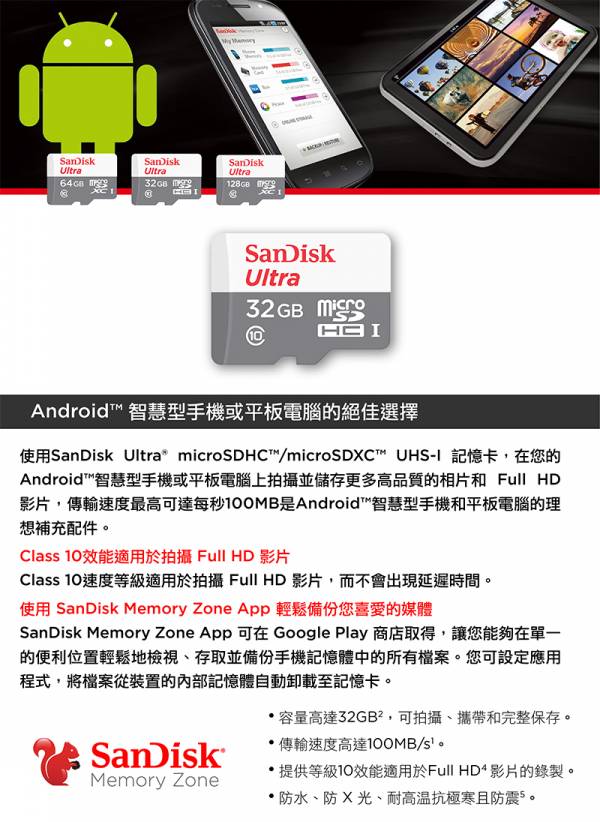 SanDisk Ultra microSD UHS-I 32GB記憶卡-白 (公司貨) 100MB/s SanDisk Ultra microSD UHS-I 32GB記憶卡-白 (公司貨) 100MB/s