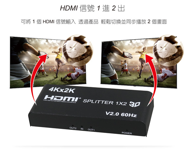 伽利略 HDMI【1進2出】4K@60Hz影音分配器HDS102E 伽利略 HDMI【1進2出】4K@60Hz影音分配器HDS102E