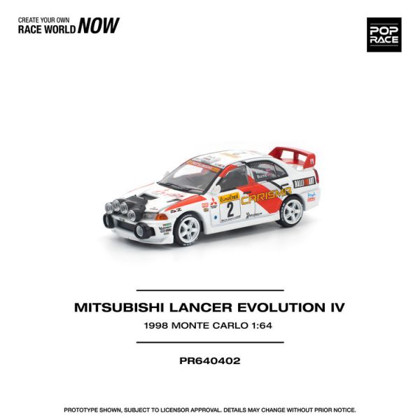 (預購) POP RACE 1/64 三菱 MITSUBISHI LANCER EVOLUTION IV - 1998 MONTE CARLO RALLY (預購) POP RACE 1/64 三菱 MITSUBISHI LANCER EVOLUTION IV - 1998 MONTE CARLO RALLY