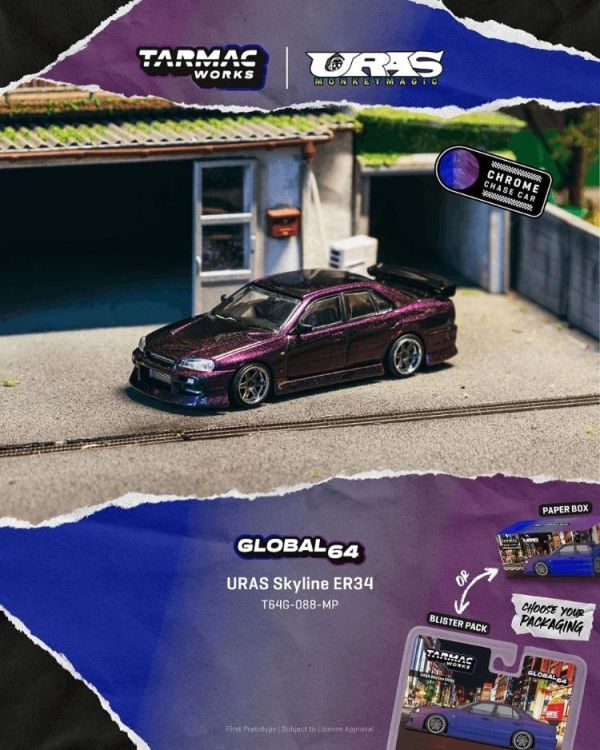 (預購) [吊卡版] TARMAC WORKS 1/64 日產 GLOBAL64 URAS Skyline ER34 Midnight Purple T64G-088-MP 20260622 [吊卡版] TARMAC WORKS 1/64 日產 GLOBAL64 URAS Skyline ER34 Midnight Purple T64G-088-MP
