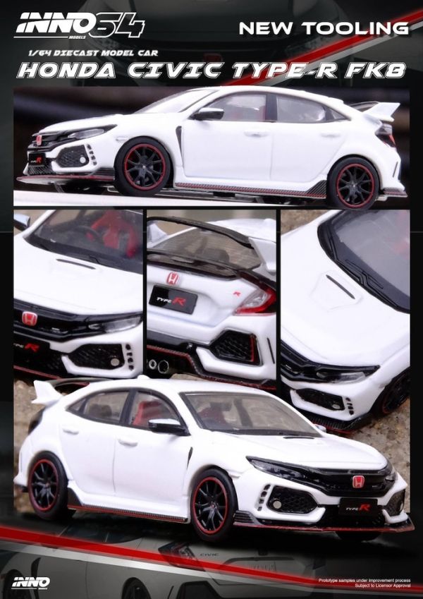 INNO64 1/64 本田 HONDA CIVIC TYPR-R (FK8) White IN64-FK8-WHI INNO64 1/64 本田 HONDA CIVIC TYPR-R (FK8) White IN64-FK8-WHI