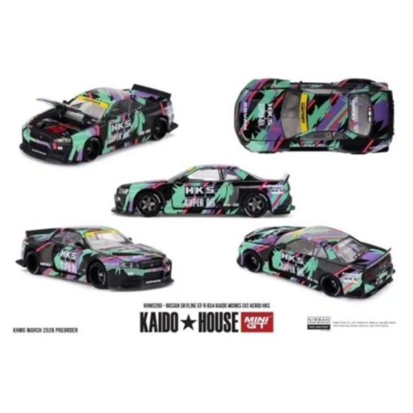 (預購) MINIGT 1/64 日產 Nissan Skyline GT-R R34 Kaido Works (V2 Aero) HKS KHMG280 20260319 MINIGT 1/64 日產 Nissan Skyline GT-R R34 Kaido Works (V2 Aero) HKS KHMG280