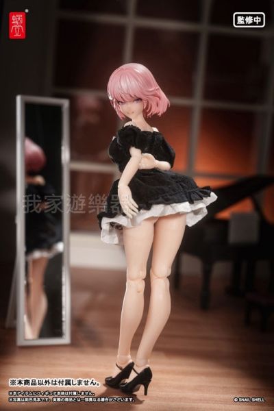 (預購) 蝸之殼 1/12 機娘通用 真絲材質 泡泡袖連衣裙 黑色 20251230 蝸之殼 1/12 機娘通用 真絲材質 泡泡袖連衣裙 黑色