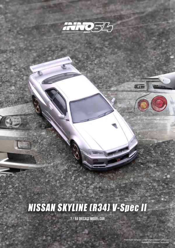 INNO64 1/64 日產 NISSAN SKYLINE GT-R (R34) V-Spec II 銀色 INNO64 1/64 日產 NISSAN SKYLINE GT-R (R34) V-Spec II 銀色