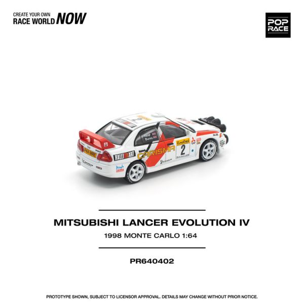 (預購) POP RACE 1/64 三菱 MITSUBISHI LANCER EVOLUTION IV - 1998 MONTE CARLO RALLY (預購) POP RACE 1/64 三菱 MITSUBISHI LANCER EVOLUTION IV - 1998 MONTE CARLO RALLY