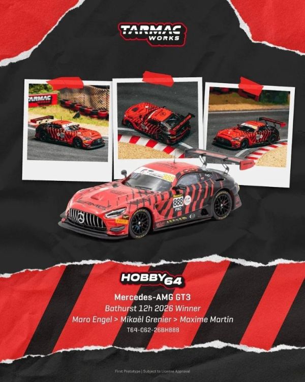 (預購) TARMAC WORKS 1/64 賓士 HOBBY64 Mercedes-AMG GT3 Bathurst 12h 2026 Winner T64-062-26BH888 20260806 TARMAC WORKS 1/64 賓士 HOBBY64 Mercedes-AMG GT3 Bathurst 12h 2026 Winner T64-062-26BH888