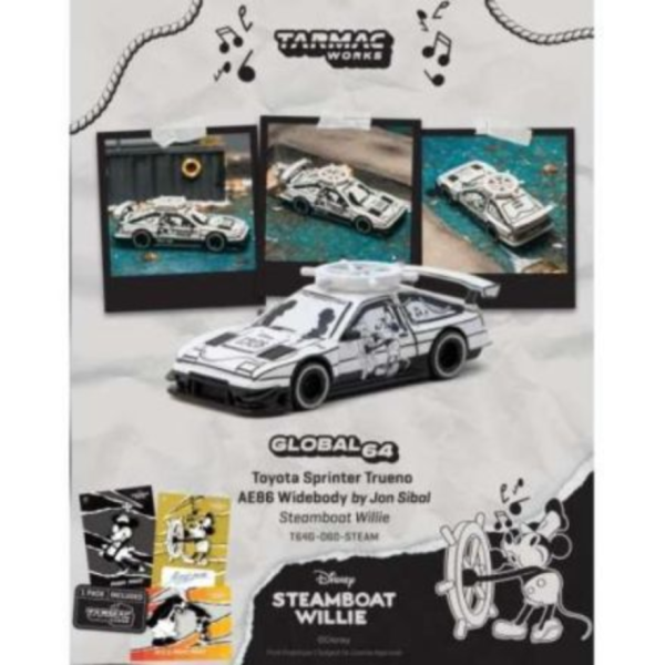 (預購) TARMAC WORKS × DISNEY 1/64 豐田 GLOBAL64 Toyota Sprinter Trueno AE86 Widebody by Jon Sibal Mickey & Friends Steamboat Willie T64G-060-STEAM 20260706 TARMAC WORKS × DISNEY 1/64 豐田 GLOBAL64 Toyota Sprinter Trueno AE86 Widebody by Jon Sibal Mickey & Friends Steamboat Willie T64G-060-STEAM