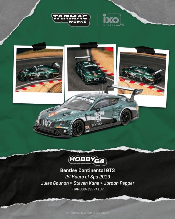 (預購) TARMAC WORKS 1/64 賓利 HOBBY64 Bentley Continental GT3 24 Hours of Spa 2019 T64-030-19SPA107 20261005 TARMAC WORKS 1/64 賓利 HOBBY64 Bentley Continental GT3 24 Hours of Spa 2019 T64-030-19SPA107