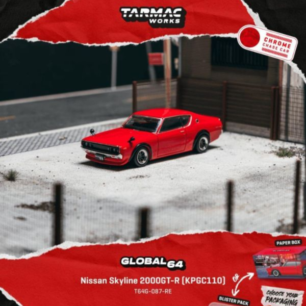 (預購) [吊卡版] Tarmac Works 1/64 日產 GLOBAL64 Nissan Skyline 2000GT-R (KPGC110) Red T64G-087-RE 20260824 [吊卡版] Tarmac Works 1/64 日產 GLOBAL64 Nissan Skyline 2000GT-R (KPGC110) Red T64G-087-RE