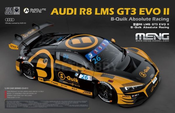 MENG 1/24 奥迪Audi R8 LMS GT3 EVO II B-Quik Absolute Racing 組裝模型 MENG 1/24 奥迪Audi R8 LMS GT3 EVO II B-Quik Absolute Racing 組裝模型