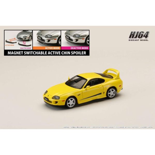 Hobby JAPAN 1/64 豐田 Toyota SUPRA RZ JZA80 超亮黃色 原廠選配改裝版 含磁吸式活動前下擾流板 Hobby JAPAN 1/64 豐田 Toyota SUPRA RZ JZA80 超亮黃色 原廠選配改裝版 含磁吸式活動前下擾流板